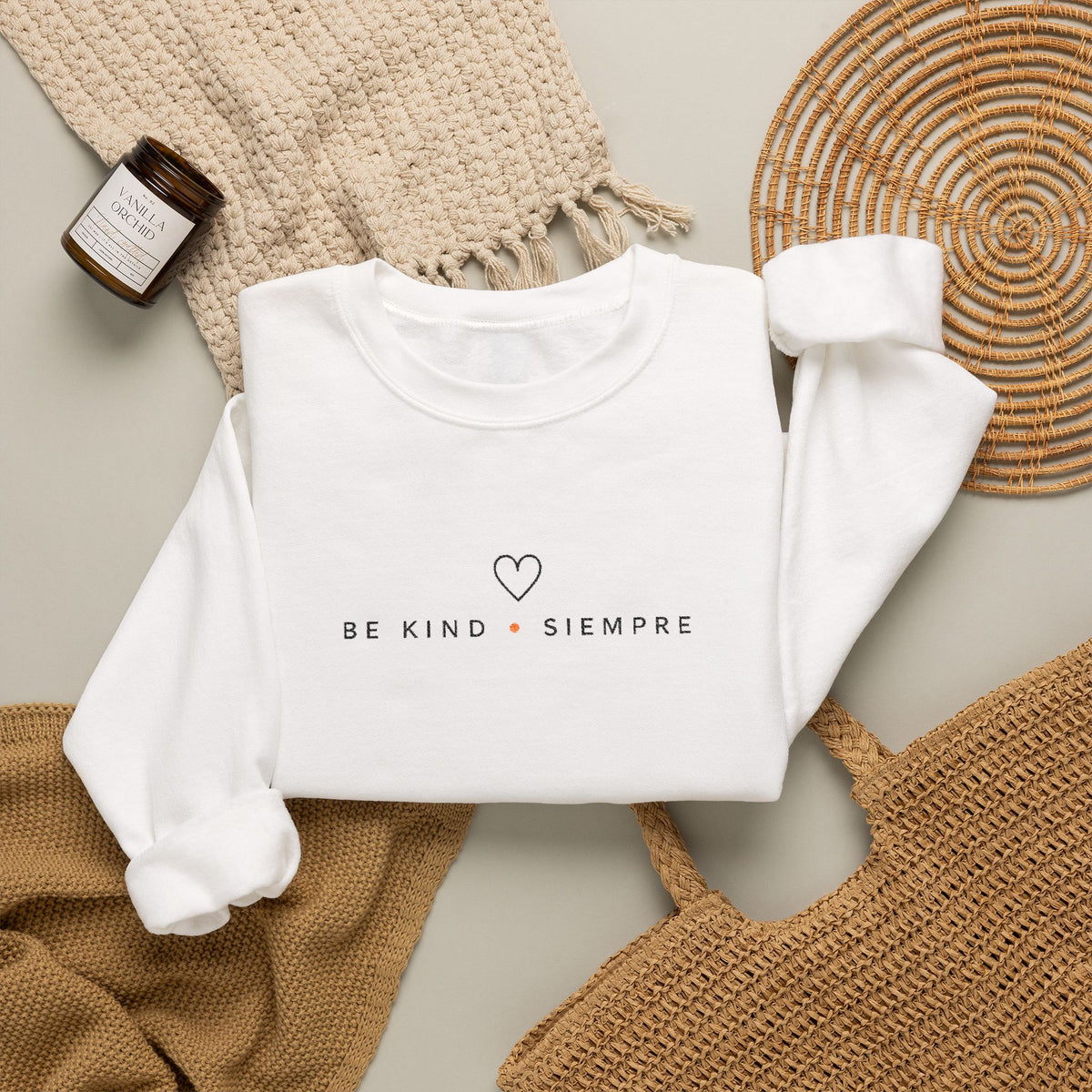 Be Kind Siempre  Simple crewneck sweatshirt | minimalist heart text design